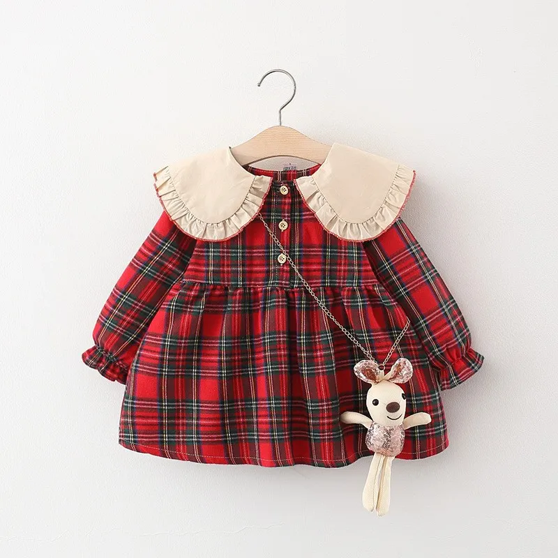 Girls' Long-sleeved Plaid Shirt With Hanging Ornaments