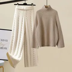 Cotton Vest Idle Style Knitted Sweater Wide Leg Pants Three-piece Set - Combo 8-2Xl - View 1