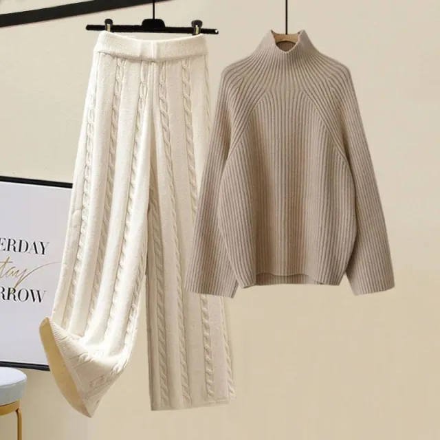 Cotton Vest Idle Style Knitted Sweater Wide Leg Pants Three piece Set Combo 8 2Xl - Shop at LoveMi