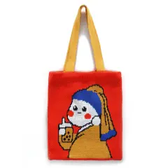 Girl Woven Bag Portable With Pearl Earrings - Pearl Girl Earrings - View 1