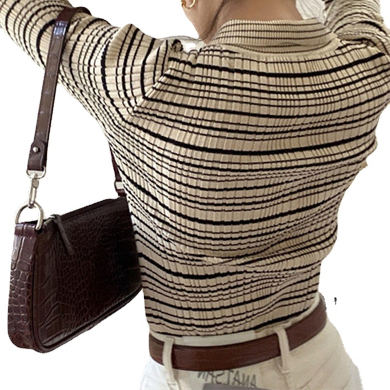 Single-breasted Sweater Contrast Color Striped Dinified Sweater Cardigan