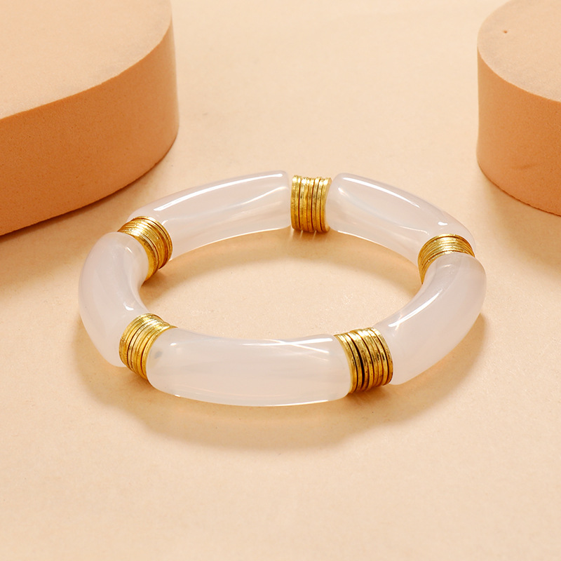 Acrylic Curved Bamboo Tube Multi-color Vintage Marbling Bracelet