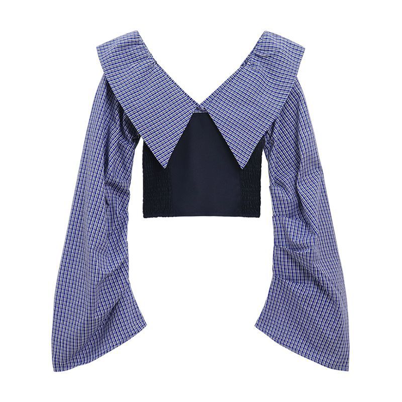 Striped Halterneck Chic Long-sleeve Shirt Paired With Draping Patchwork Wide-leg Pants