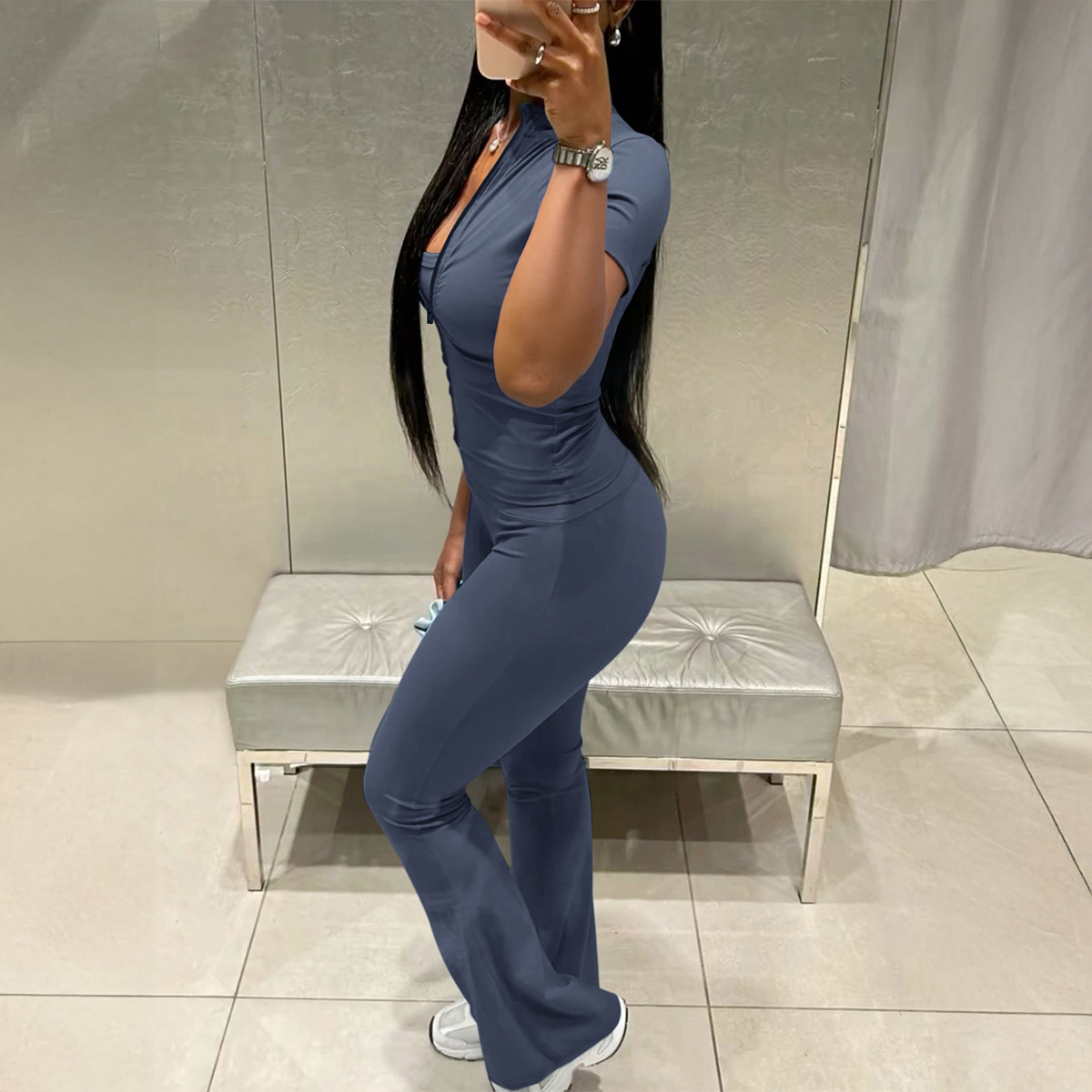 Zipper Short Cardigan High Waist Straight-leg Shorts Yoga Clothes Two-piece Suit