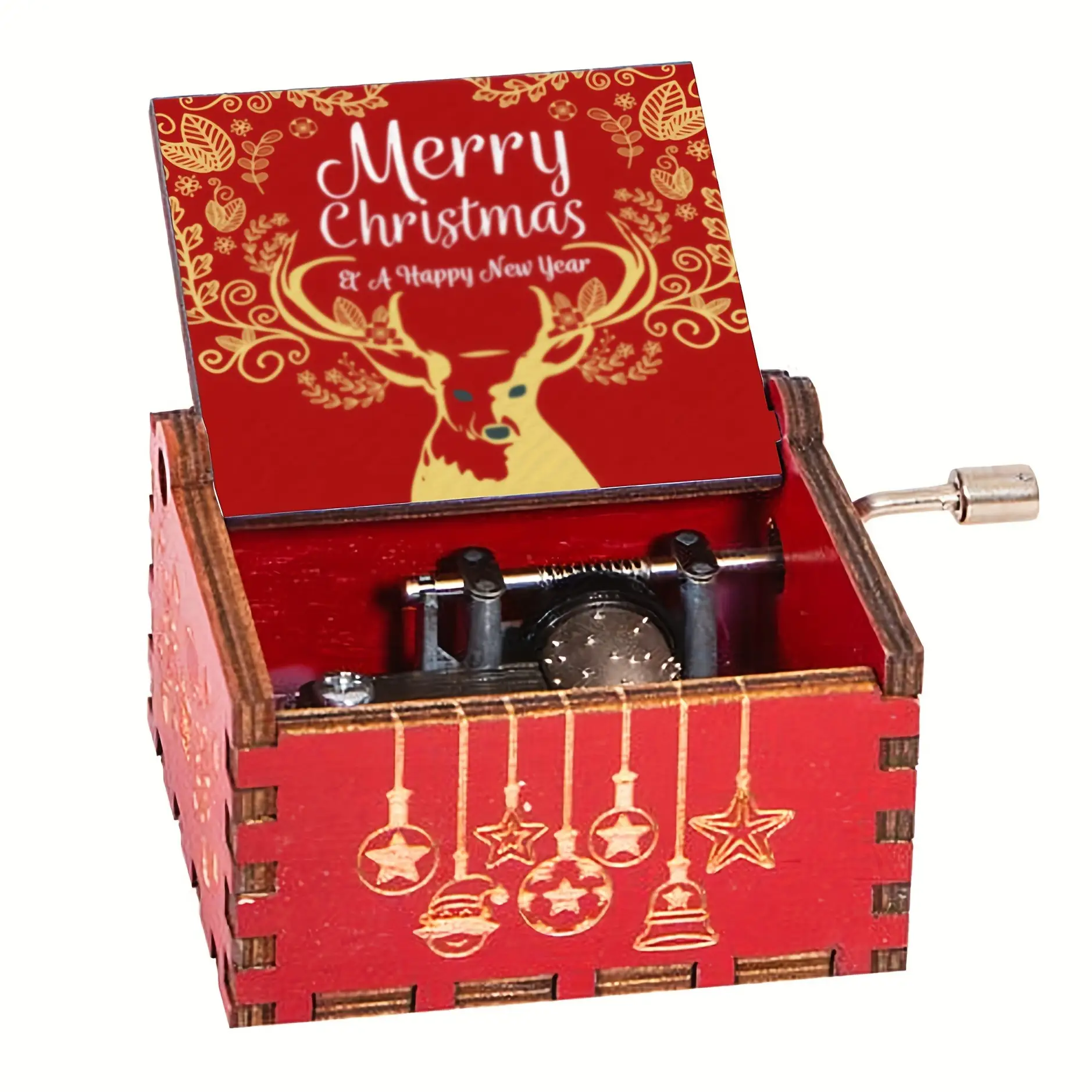 Wooden Hand-cranked Music Box Merry Christmas Music Ornaments