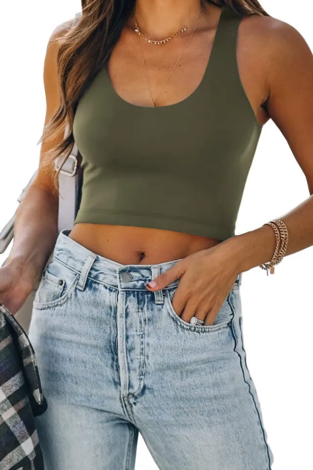 Sleeveless U collar I shaped Vest Casual Green - Shop at LoveMi