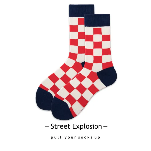 Cartoon Jacquard Sports Skate Socks Red And White Plaid - Shop at LoveMi
