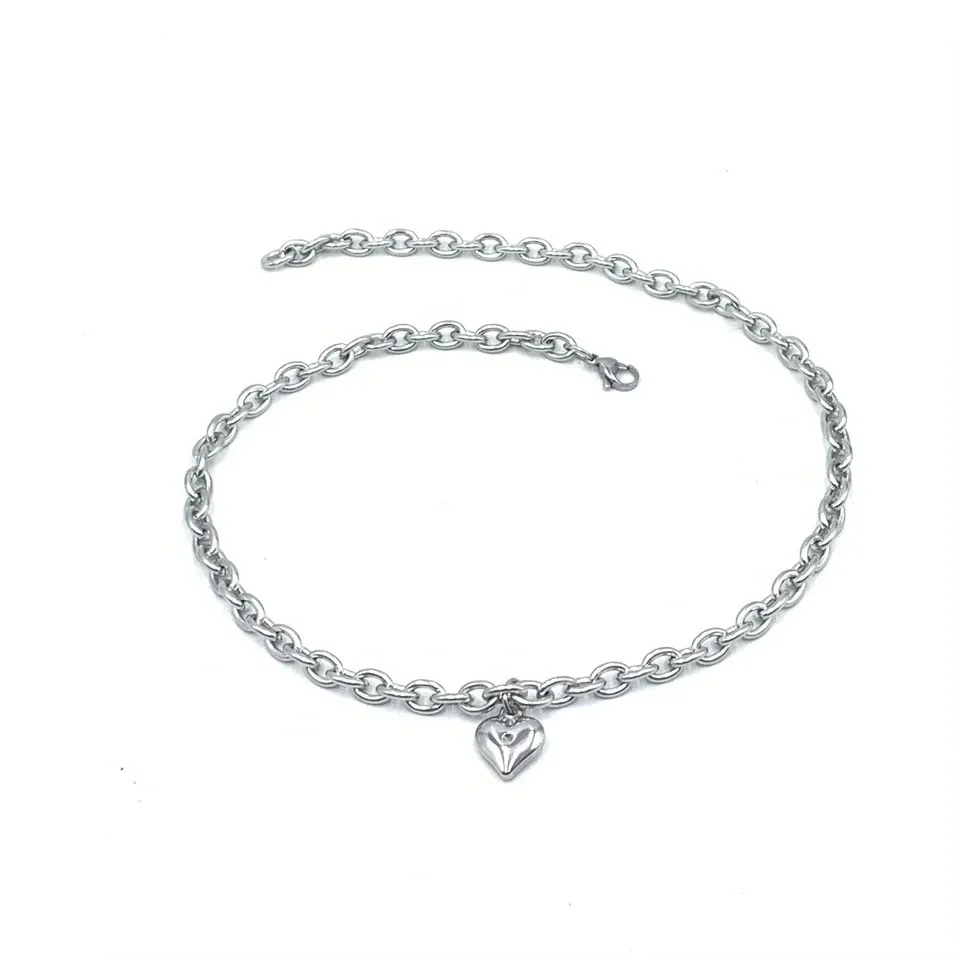 Stainless Steel Pet Cat Dog Love Heart Pendant Necklace - Silver 30Cm