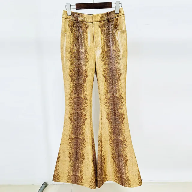 Fashion Snake print Leather Jacket Coat Flared Pants Pants - Shop at LoveMi