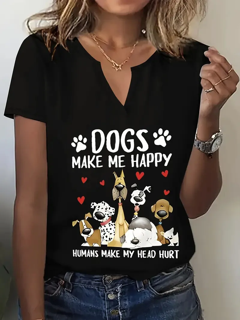 New V-neck Female Animal Print Casual All-match Short-sleeved Top - G107Z46