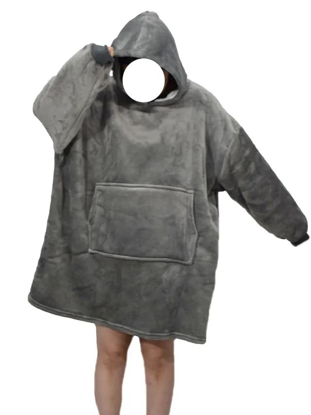 750g Home Fleece Hooded Nightgown Sweater Dark Gray - Shop at LoveMi