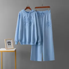 Niche Knitted Blue Embroidery Casual Two-piece Suit - Sky Blue - View 1