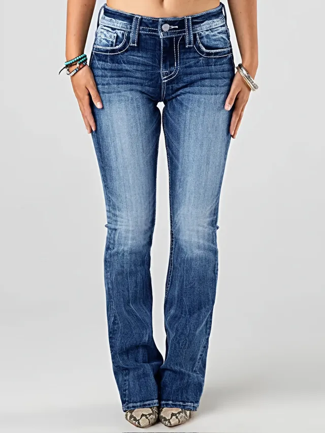 European And American Ladies Heavy Industry Washing Stretch Denim Trousers Navy Blue - Shop at LoveMi