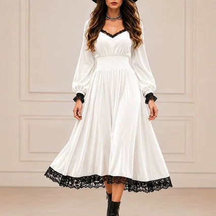 Casual Autumn Lace-Patchwork Velvet Evening Dress — foto 2