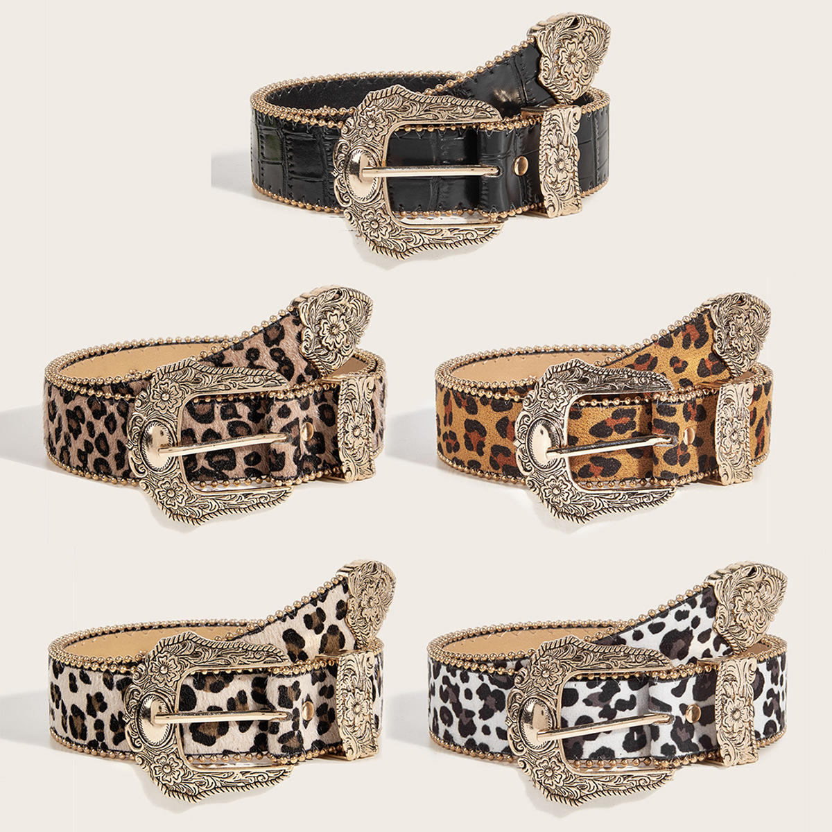 Womens Vintage American-Style Leopard-Print Belt