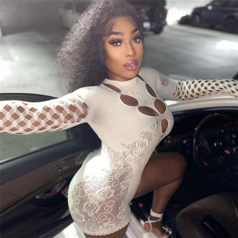 Lady Sexy Mesh See through Hollow Siamese Shorts White - Shop at LoveMi