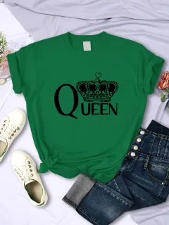 Queen'S Big Crown Printed Women T Shirts Breathable Summer - Green - View 1