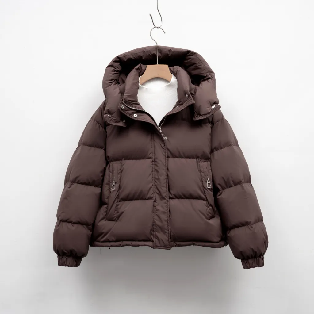 Women's Winter Korean-style Simple Hooded Warm Puffer Jacket - Brown
