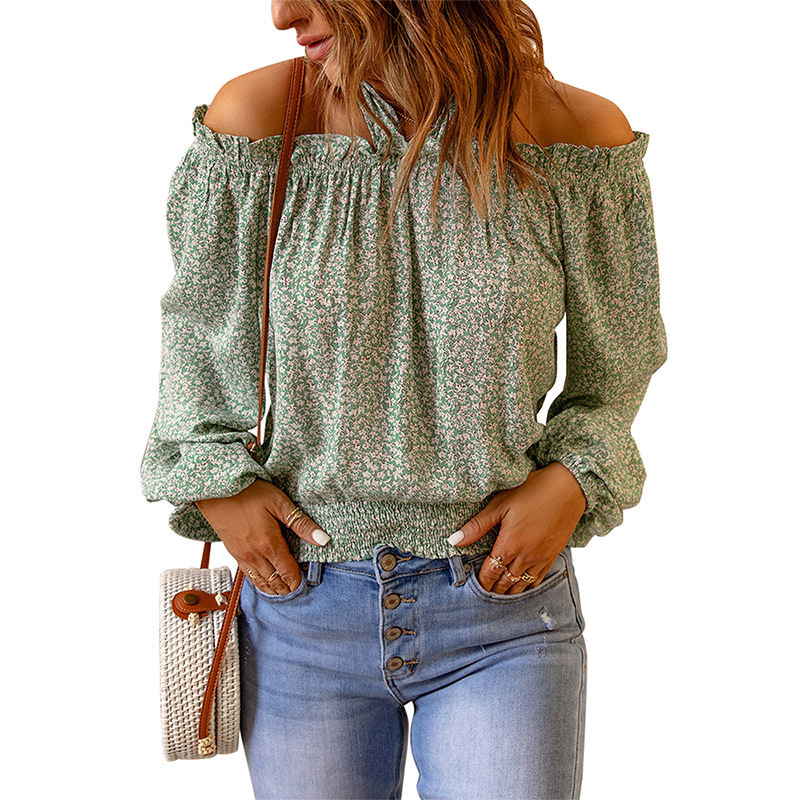 Women's Long-sleeved Floral Strap Off-the-shoulder Top