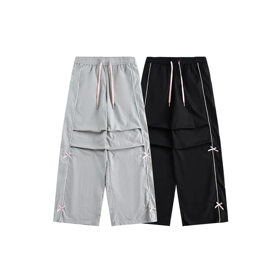 Women's Retro Sports Straight Casual Pants With Bow Decoration