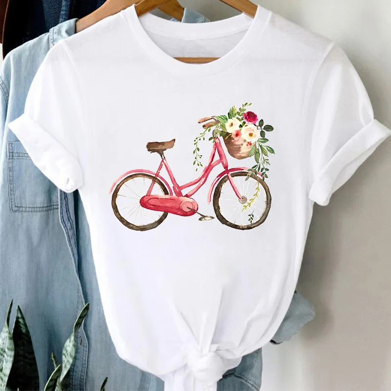 Floral Bicycle Short Sleeve Women's Shirt - A7300