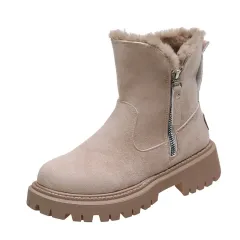 Snow Boots Velvet Warm Cotton Shoes Plus Size - Khaki - View 1