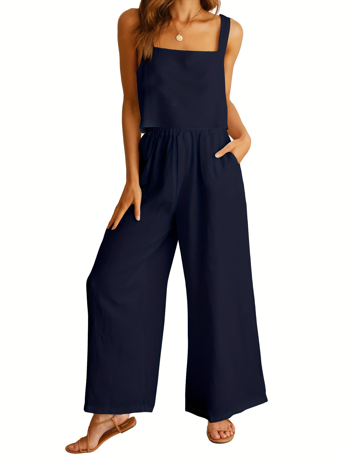 Square Collar Sleeveless Camisole Wide Leg Pants Leisure Suit - Image 6