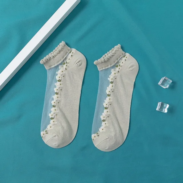 Women's Thin Spun Glass Lace Crystal Boat Socks Cyan - Shop at LoveMi