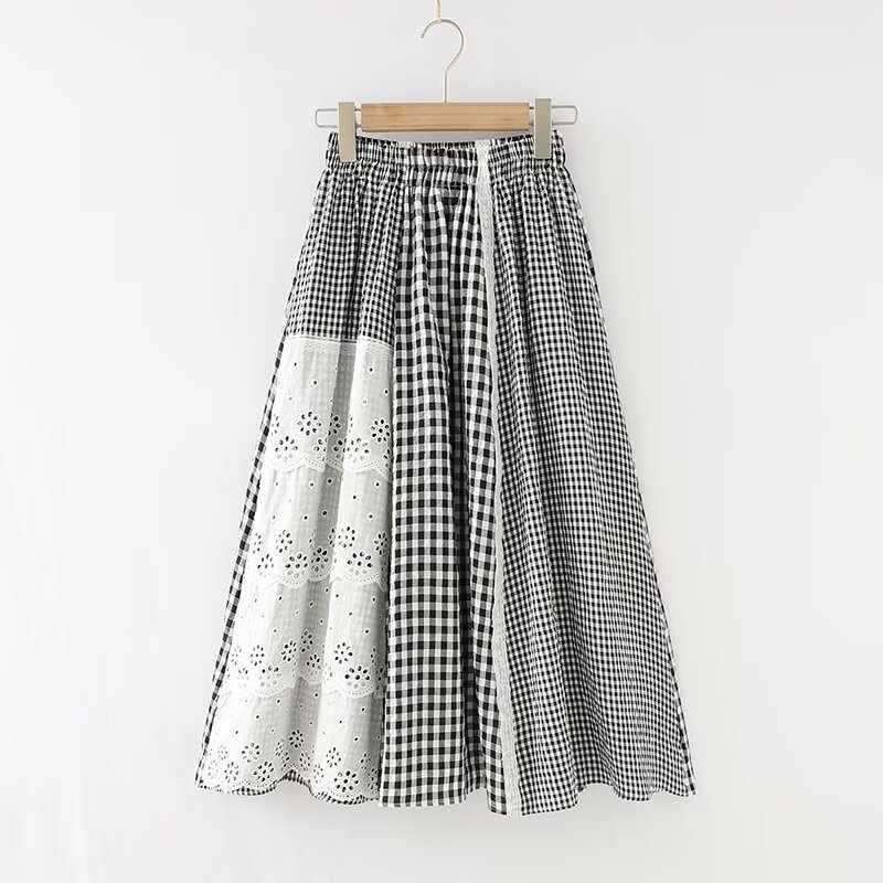 Lace-trimmed Elastic-waist Loose-fitting Womens Skirt