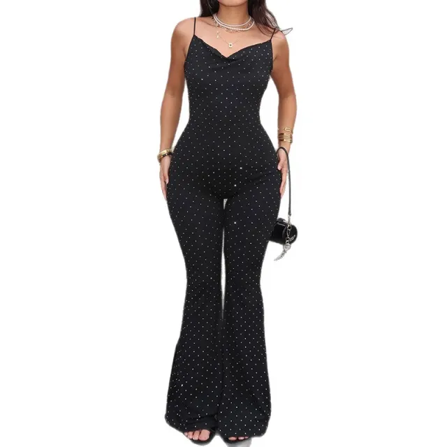 Womens Elegant V Neck Body Hugging Hip Hugging Jumpsuit Pants Black - Shop at LoveMi