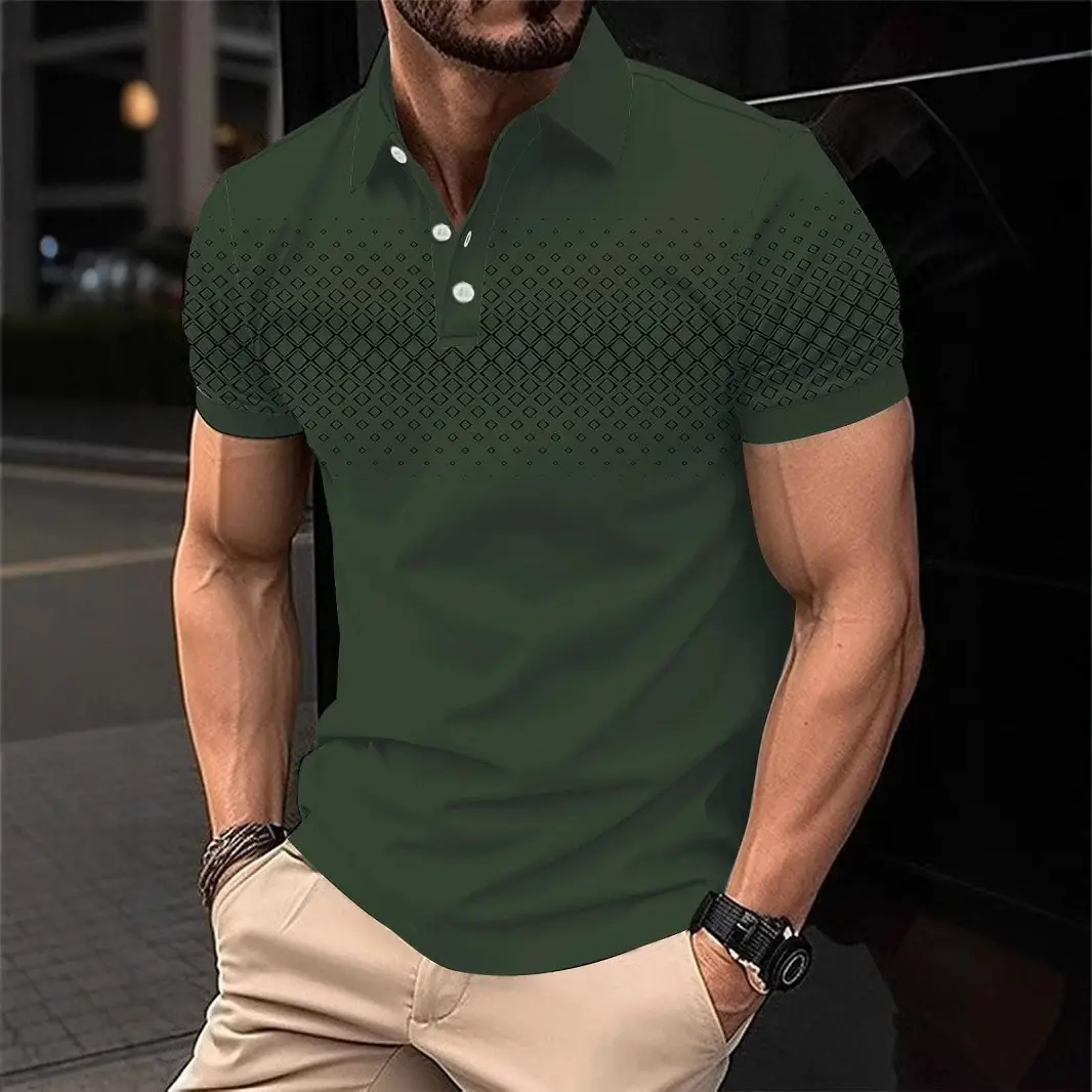 Mens Minimalist Casual Button-down Plaid-print Polo Shirt