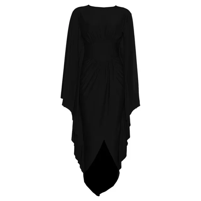 Trendy Solid color Pleated Patchwork High waist Split Dress Black - Shop at LoveMi
