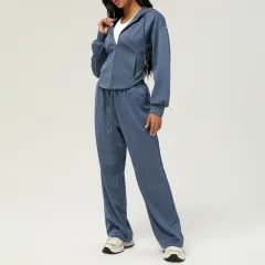 New Autumn And Winter Leisure Sweatpants Loose Hooded Coat - Grayish Blue - View 1