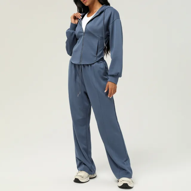 New Autumn And Winter Leisure Sweatpants Loose Hooded Coat Grayish Blue - Shop at LoveMi