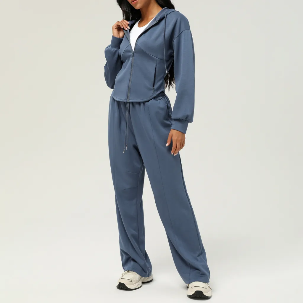 New Autumn And Winter Leisure Sweatpants Loose Hooded Coat - Grayish Blue