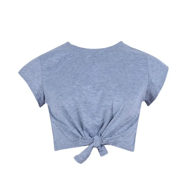 European And American Simple Short sleeved Bow Lace up Navel T shirt Short Top Gray - Shop at LoveMi