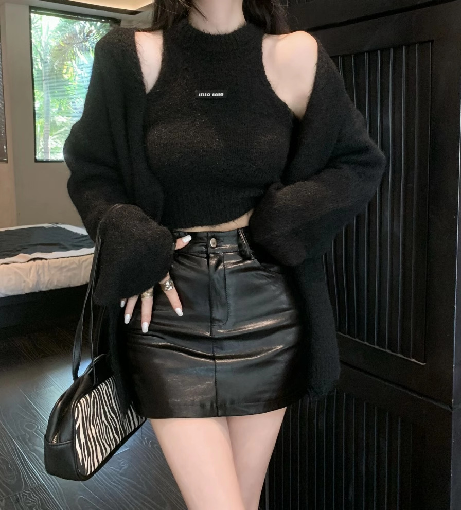 Knitted Cardigan And Halter-Neck Camisole Two-Piece Sweater Set For Women