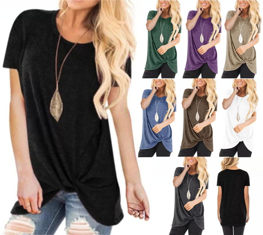 Title 2, Knotted Round Neck Top Short Sleeve T-Shirt