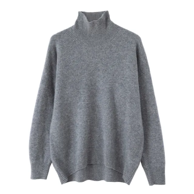 Women's High Lapel Loose And Warm Woolen Sweater High Grade Gray - Shop at LoveMi