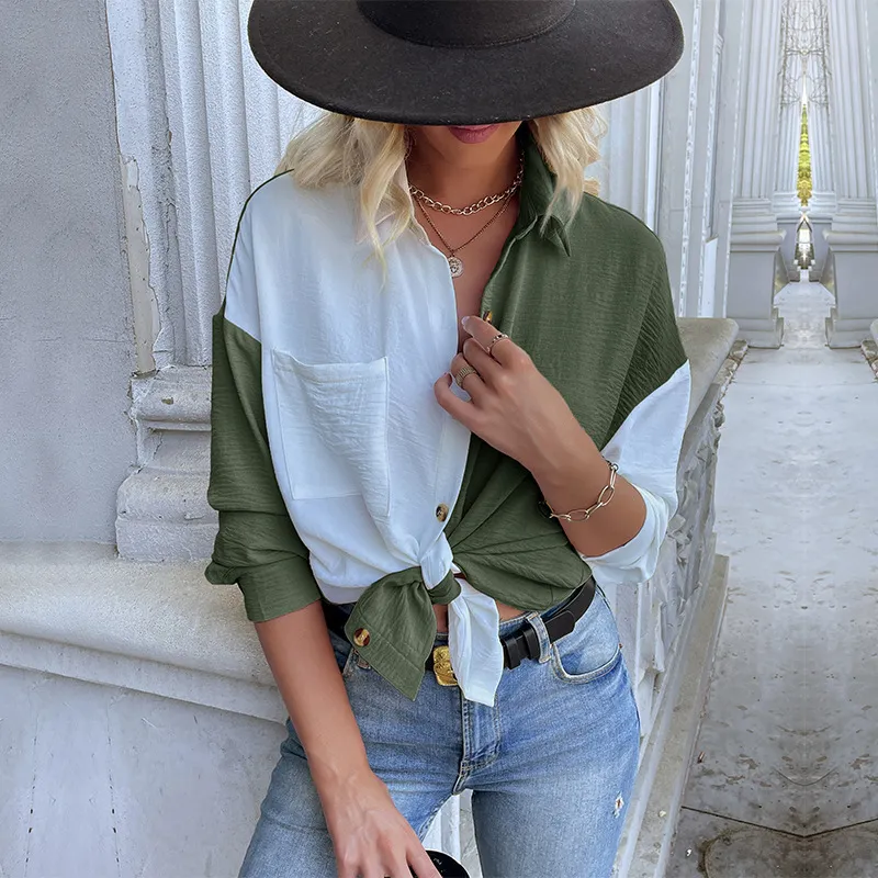 New European And American Cardigan Shirt Long Sleeve Casual Multicolour Shirt For Women - Green