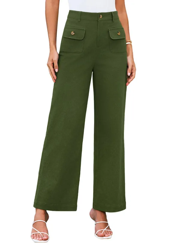 Women's High Waist Wide Leg Pants Stretch Casual Pants Army Green - Shop at LoveMi