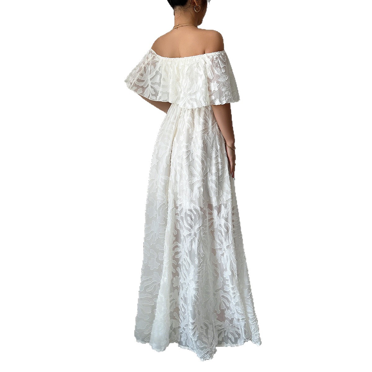 European And American Elegant Style Off-shoulder Lace Dress