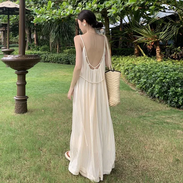 New Xishuangbanna designed Backless Figure flattering Long Slip Dress Apricot - Shop at LoveMi