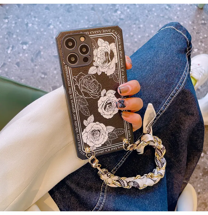 Vintage Flower Drop-resistant Phone Case Silicone Scarf Bracelet