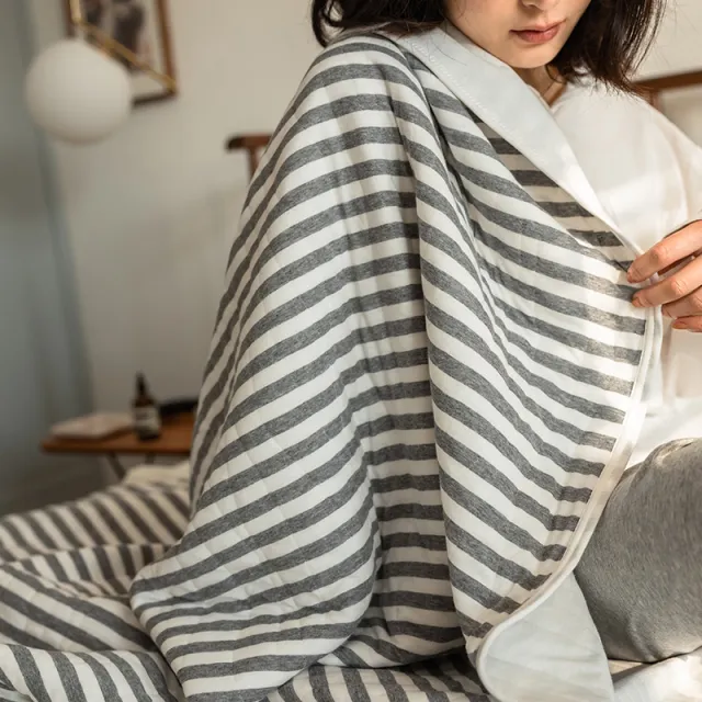 Knitted Cotton Summer Quilt Airable Cover Gray Stripe - Shop at LoveMi