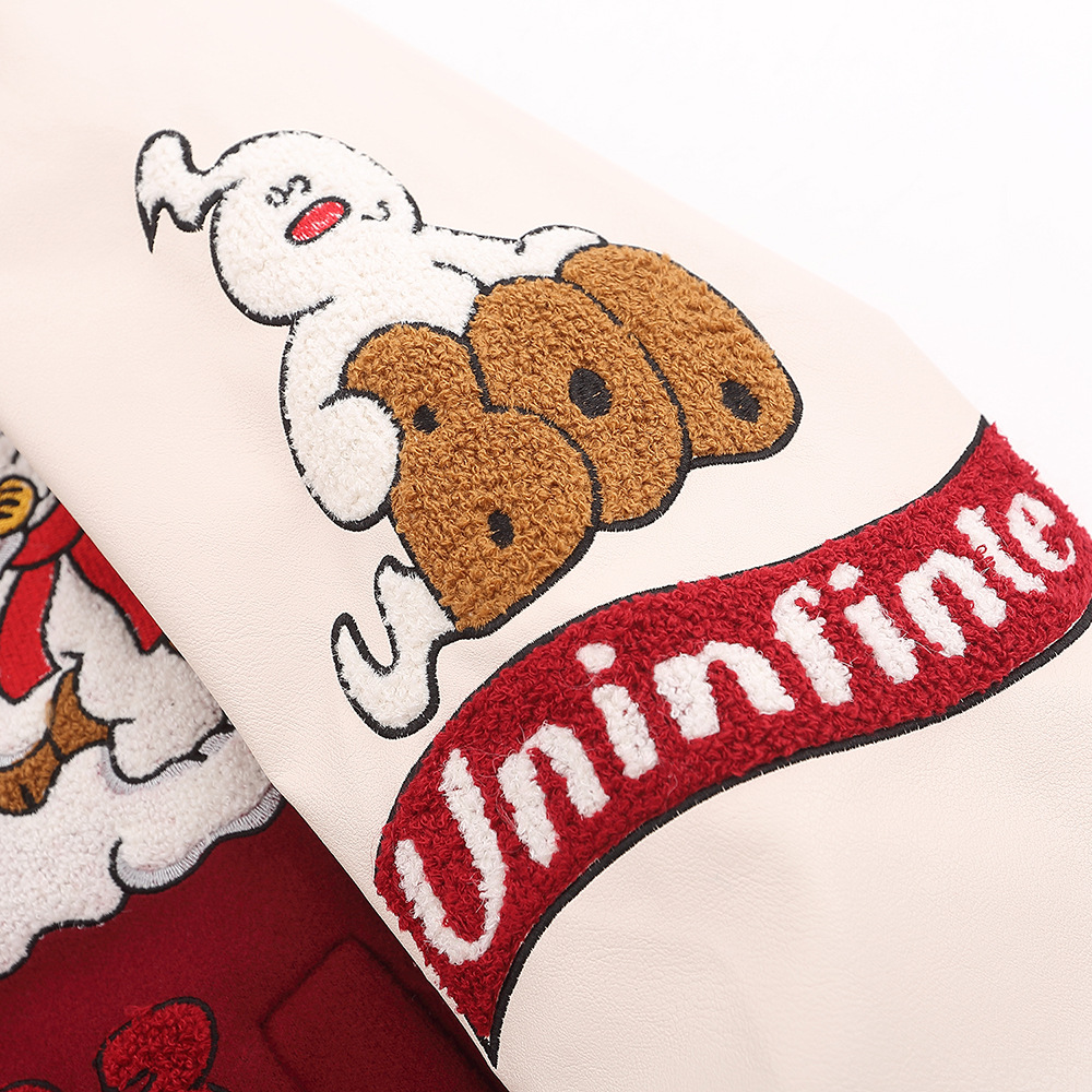 Machine Embroidery Autumn And Winter Menswear Fashion Brand American Stitching PU Leather Sleeve Coat