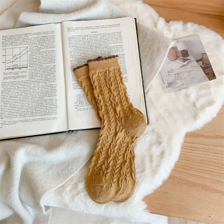 Women's Winter Thick Wool Socks Yellow Series Cashmere Bunching S - Yellow Wheat