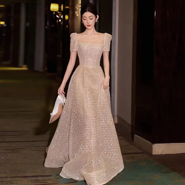 Banquet Bridal Temperamental Fairy Slim fit Slimming Dress Apricot - Shop at LoveMi