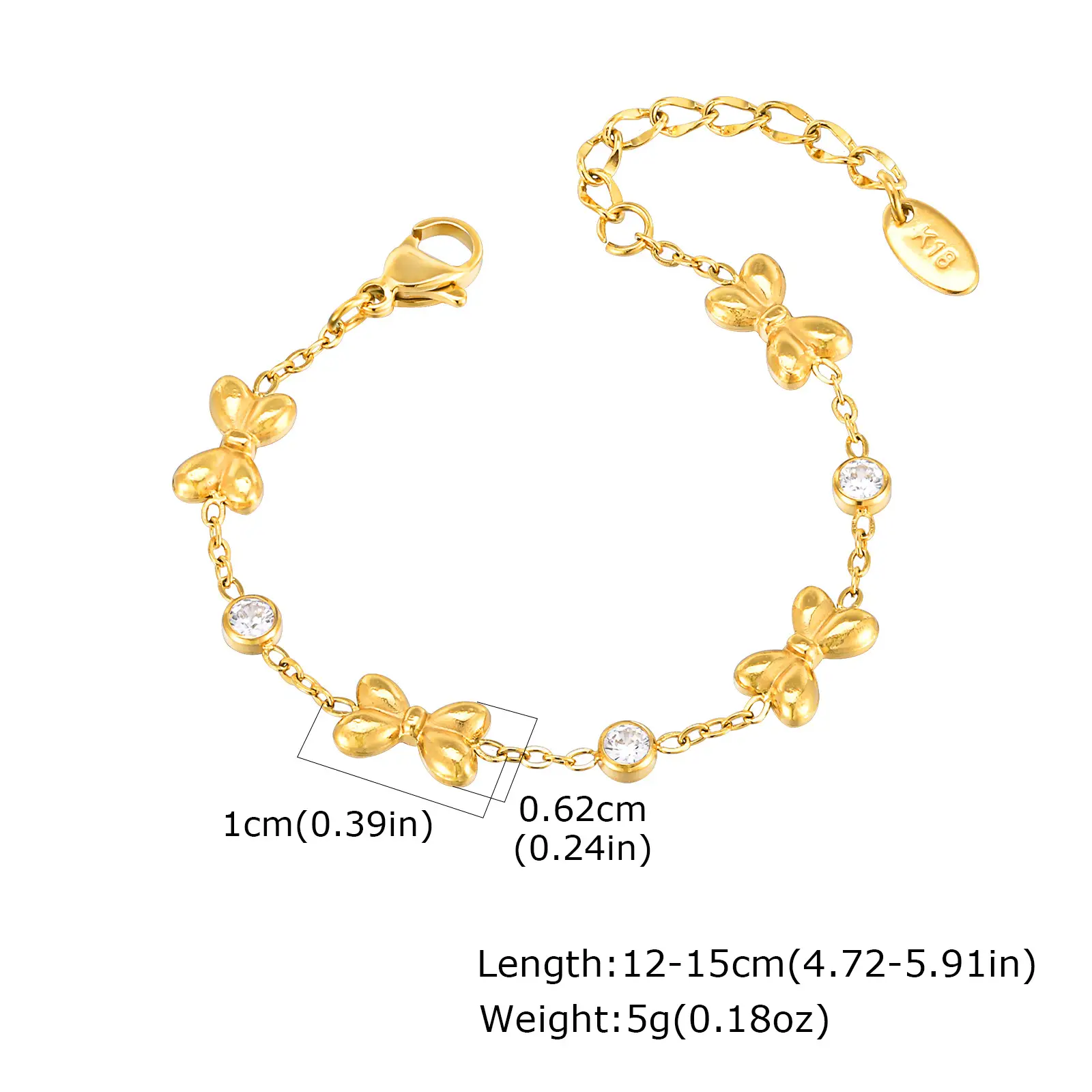 Cute Fashion Stainless Steel Cross Chain Bow Zircon Kids' Golden Bracelet