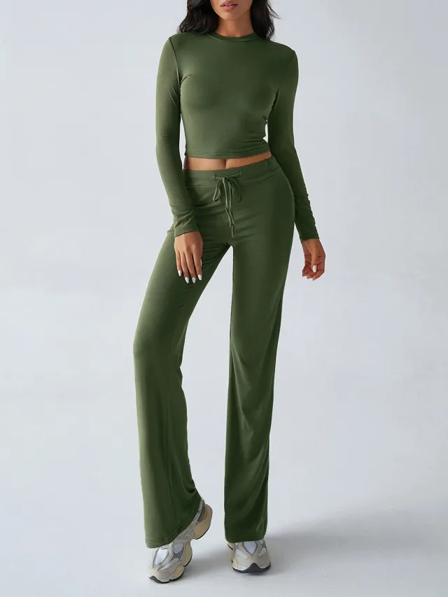 Women's Long Sleeve Straight leg Pants Suit Army Green - Shop at LoveMi